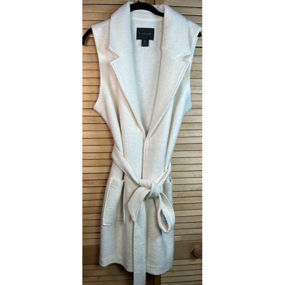 Tahari Cream Wool Sleeveless Vest with Tie SnowQueen Styling